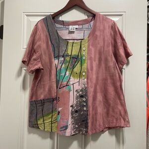 Parsley & Sage Pink and Green Graphic Boxy Blouse